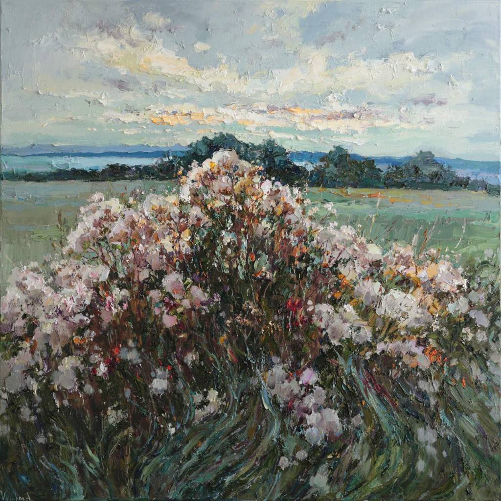 Wildflowers in a Field at Sunset